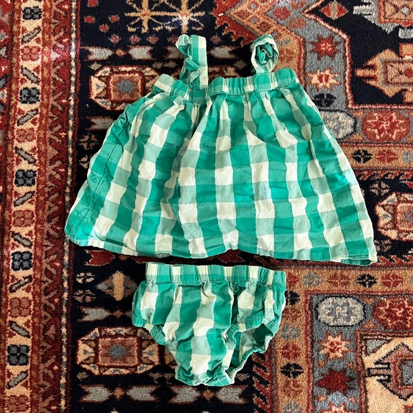 Hanna Andersson green Gingham Baby set dress and bloomers 70 6-12m - Picture 2 of 5